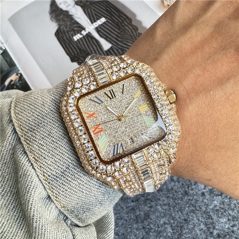 2024 Square Watch For Men Luxury Diamond Wristwatch Waterproof Quartz Mens Watches